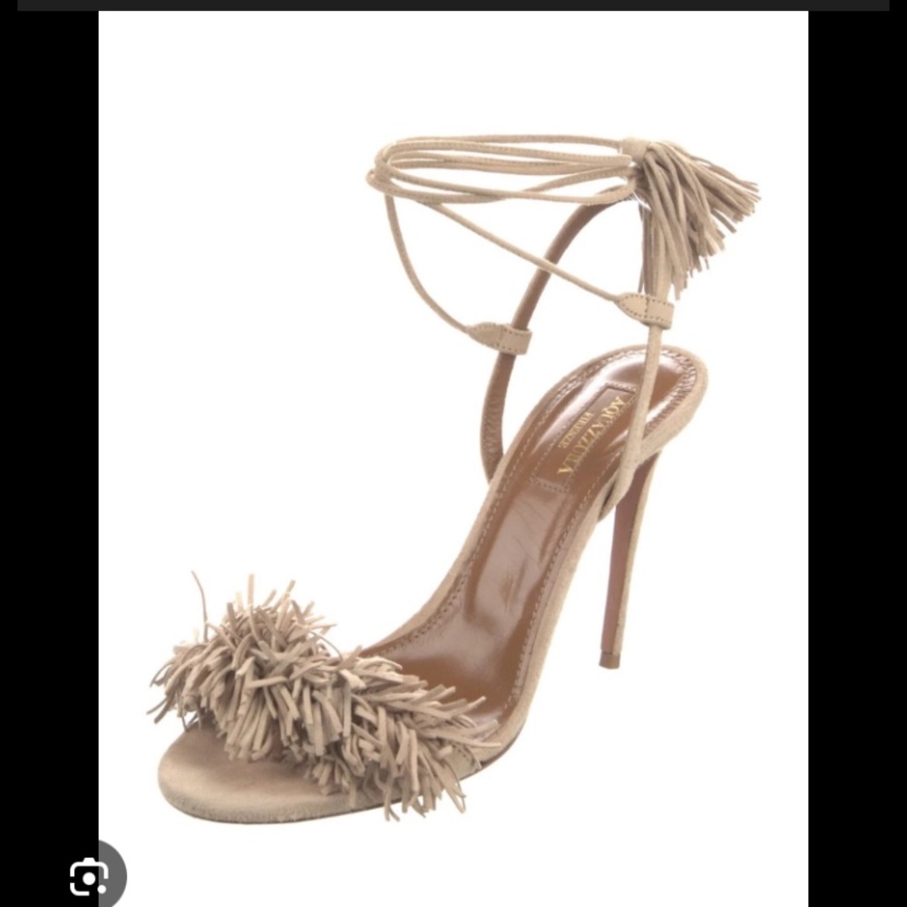 Women’s Beige Fringe Ankle-Tie Stiletto Sandal